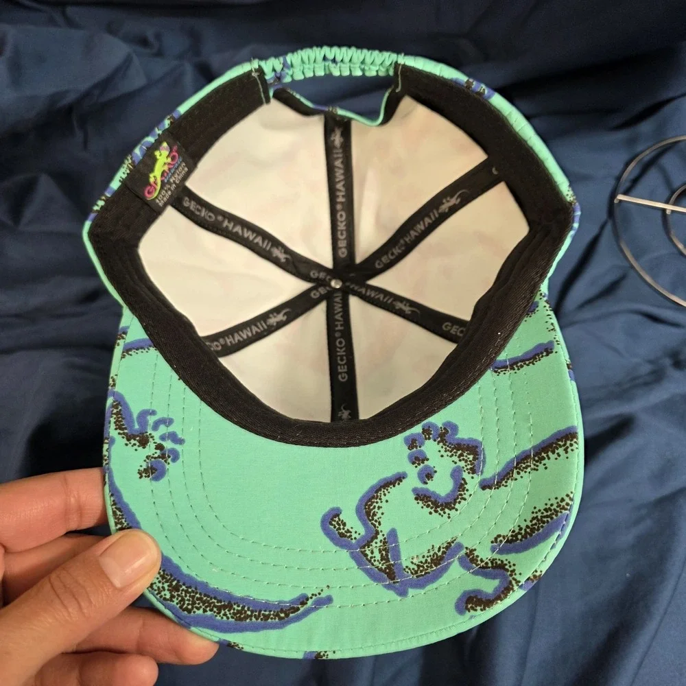 Vintage Gecko Hawaii Lizard Glasses ‎ AOP All Over Print Strapback Hat OSFM Teal